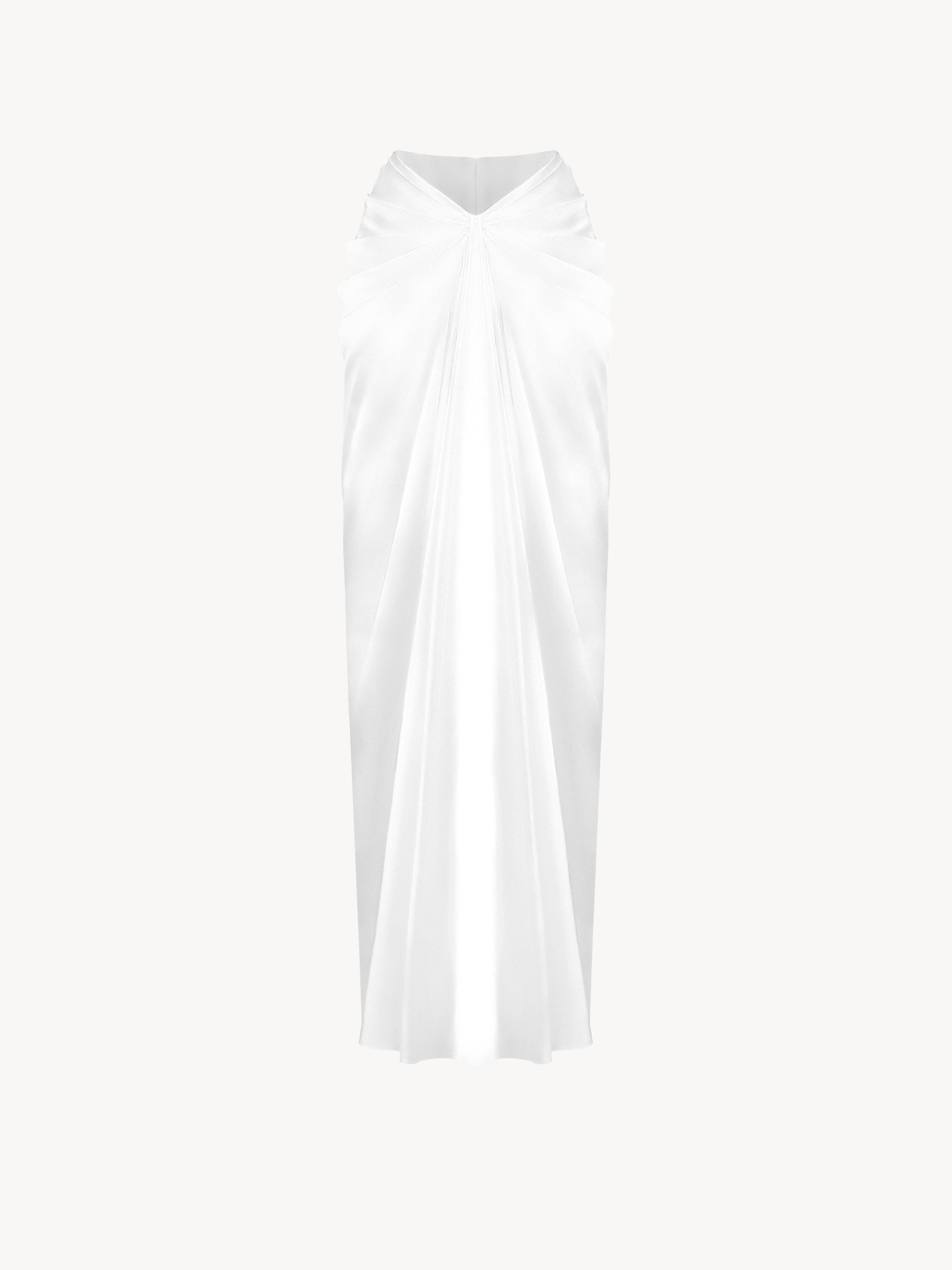 Draped Satin Skirt in White