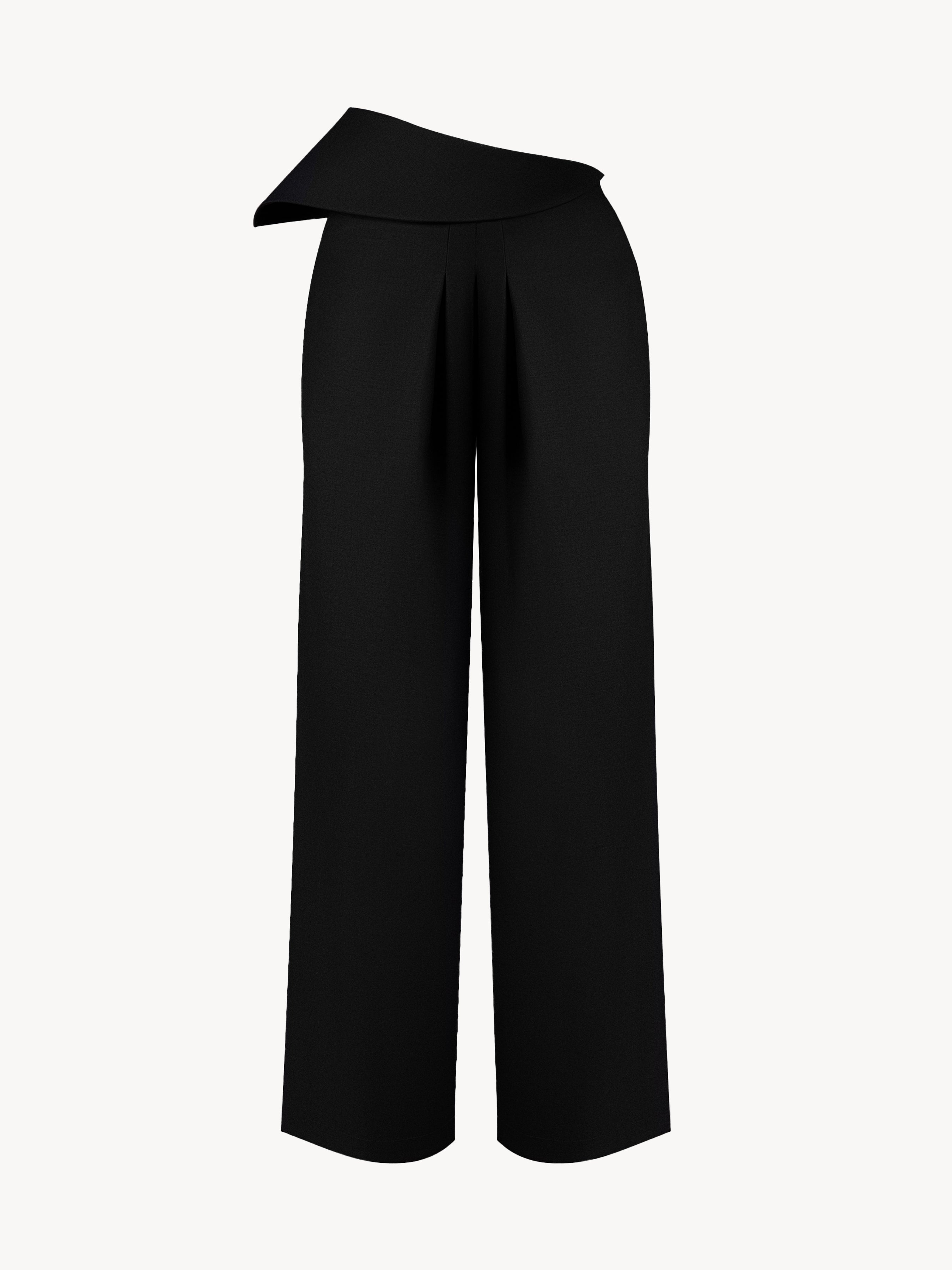 Asymmetric-Waist Silk Trousers