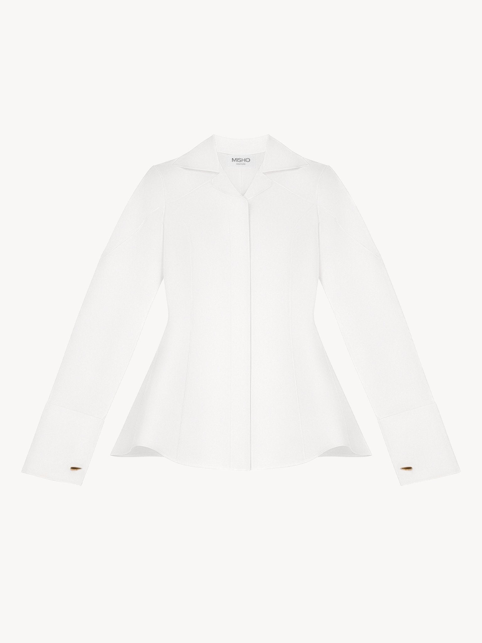 Longline Shirt with Layered Collar in White - MISHO -