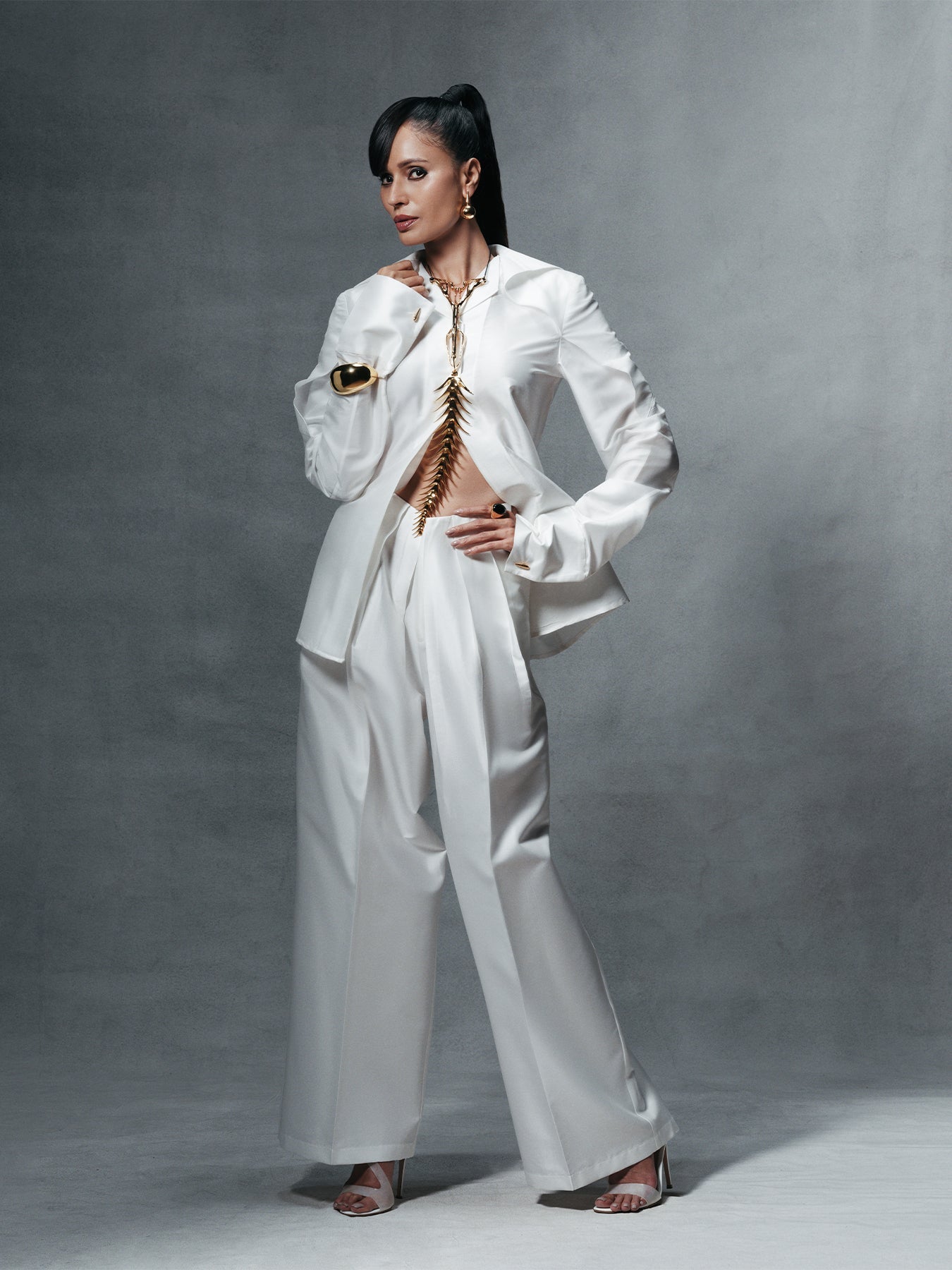 Pleated Silk Trousers In White - MISHO -