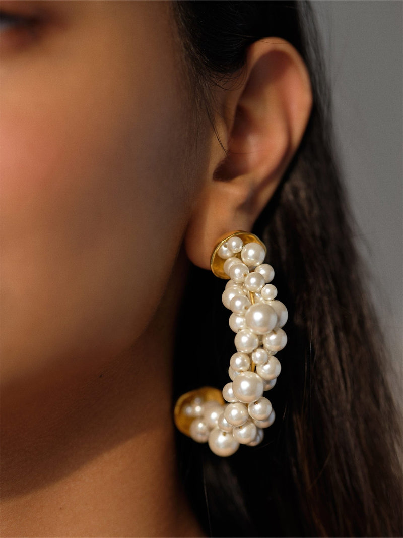 Pearl Cluster Half Hoops - MISHO - Earrings