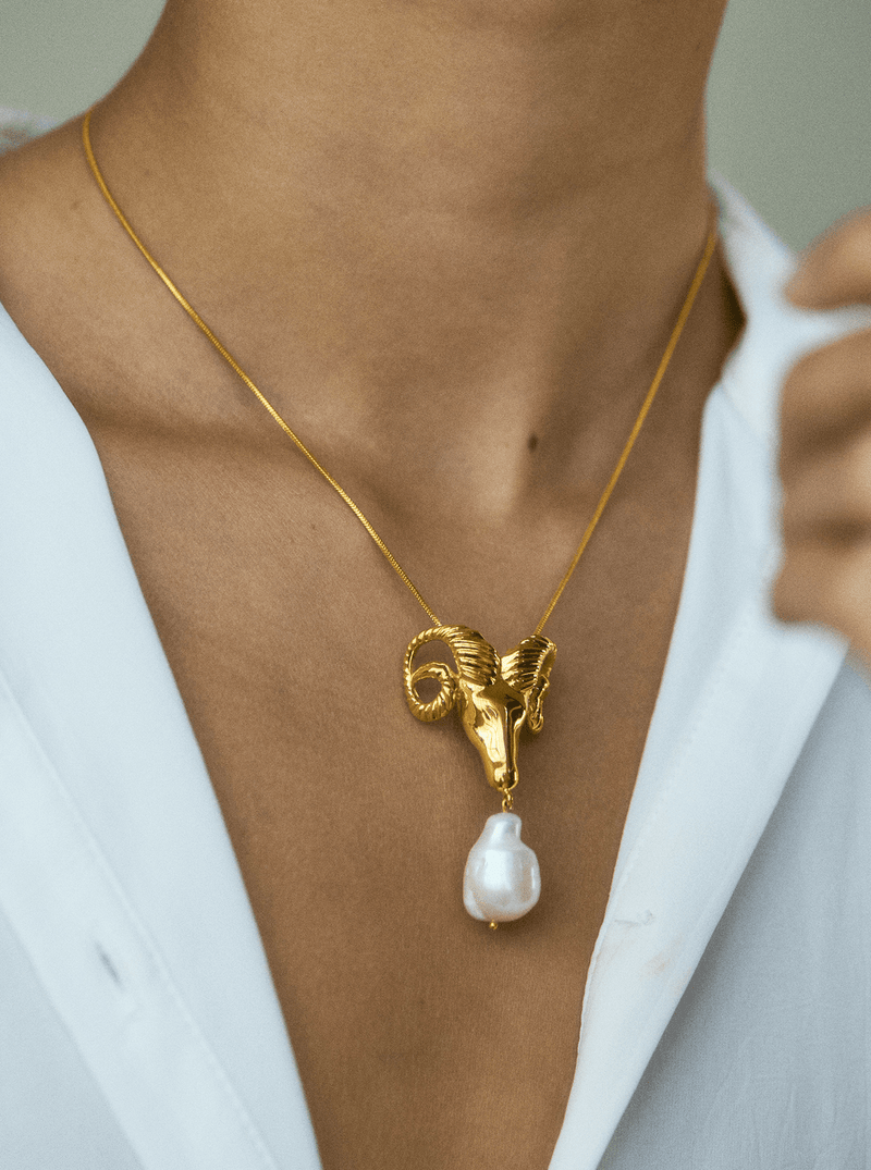 Ram Pearl Drop Pendant - MISHO - Necklace