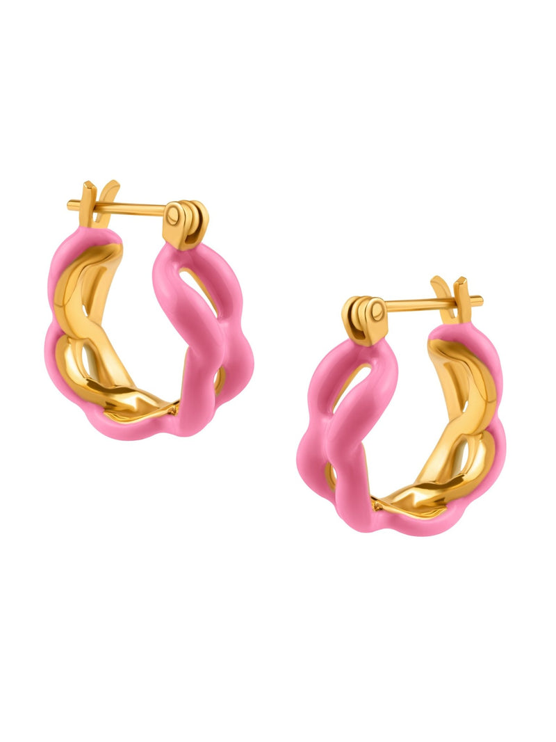 Enamel Link Huggy Hoops - MISHO - Earrings