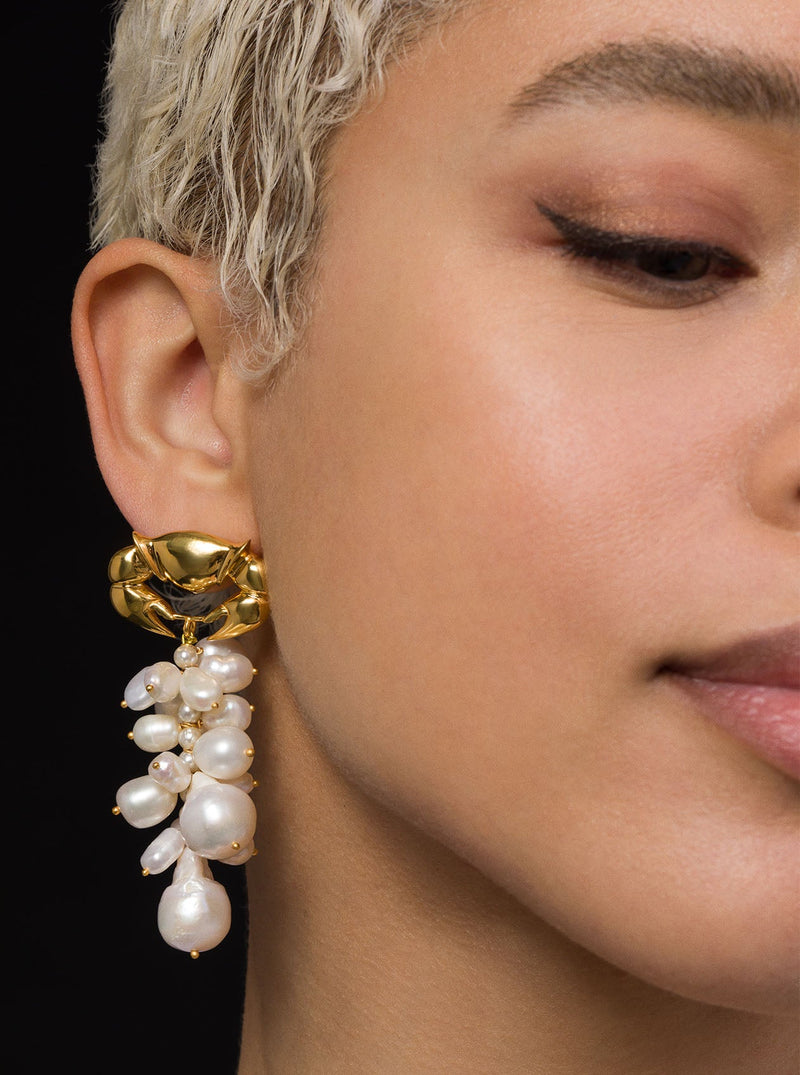22K Yellow Gold, CZ & Pearl Earrings (6.6gm) – Virani Jewelers